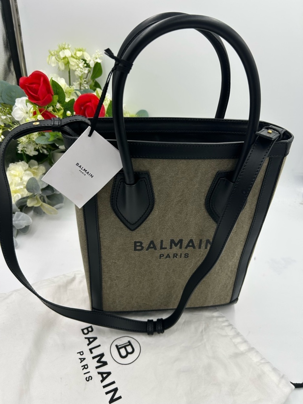 Women's Balmain, Paris logo canvas/leather tote/shoulder bag made in Italy